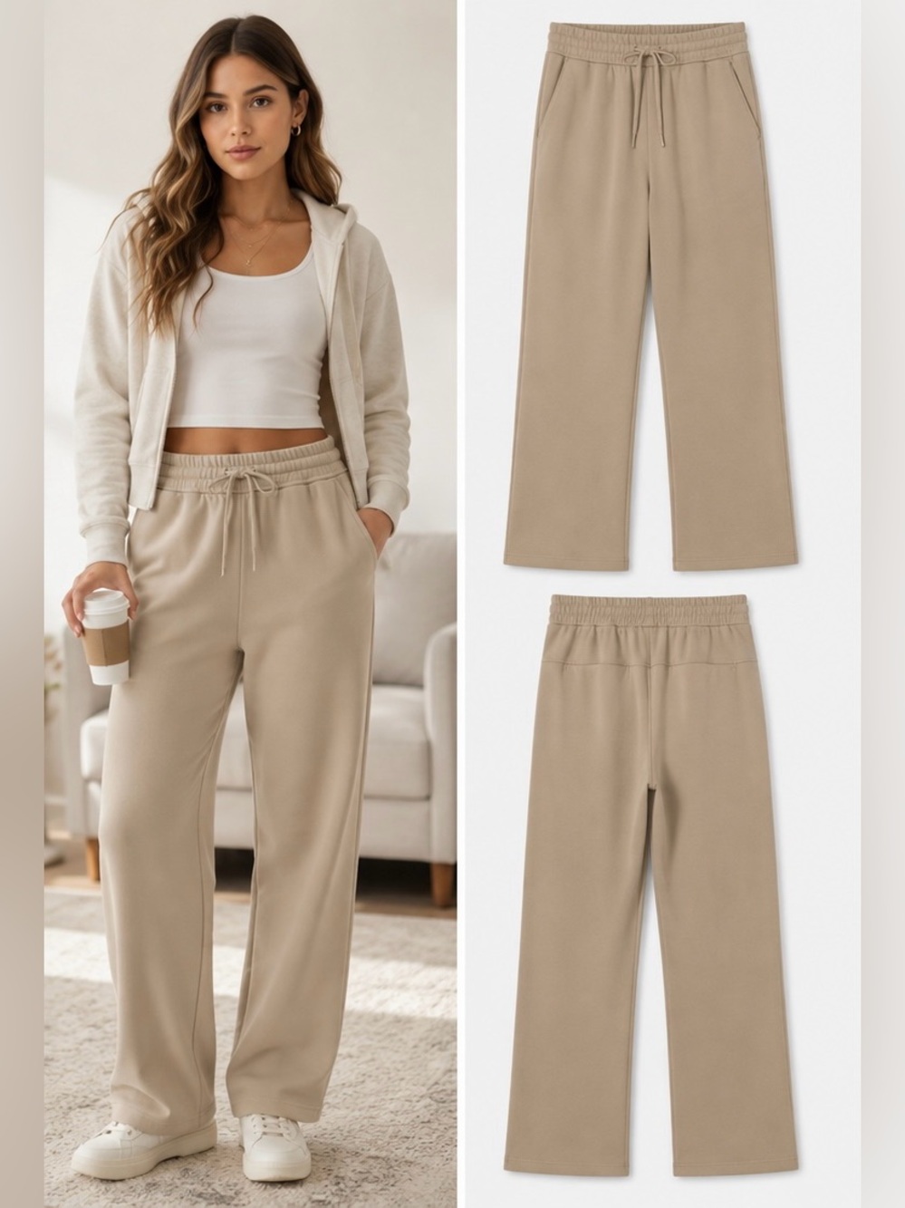 CRZ YOGA Women's Cotton Fleece Lined Straight Leg Casual Sweatpants Size L